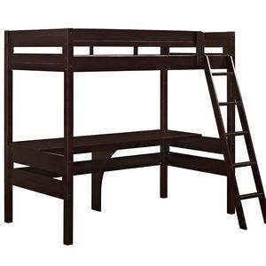 Wooden bunk loft bed with desk